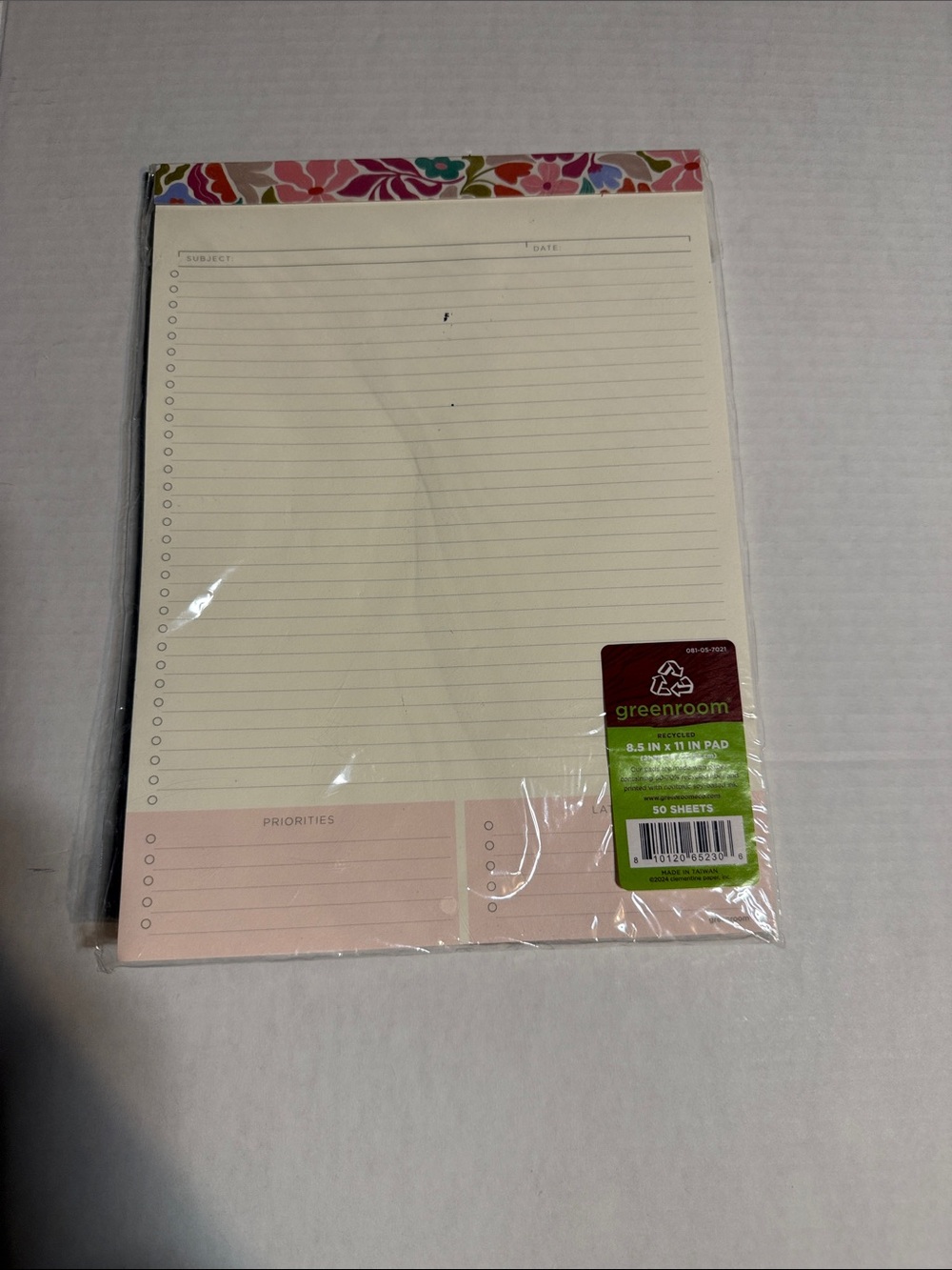 Greenroom Pink Floral Lined Notepad - Pink